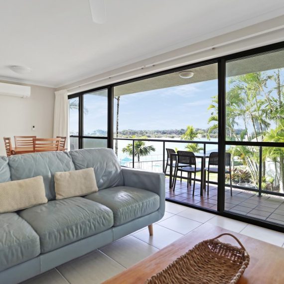 Noosa Shores Resort Standard loungeroom and water views