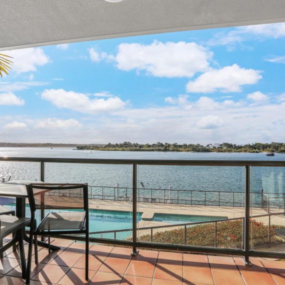 Noosa Shores Resort Superior balcony overlooking pool and water views