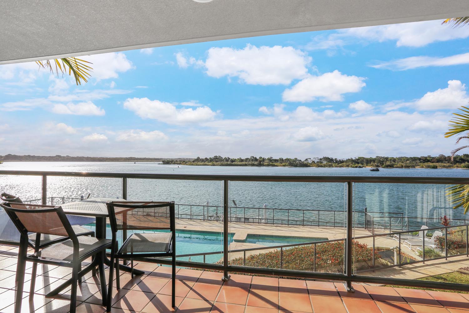 Noosa Shores Resort Superior balcony overlooking pool and water views