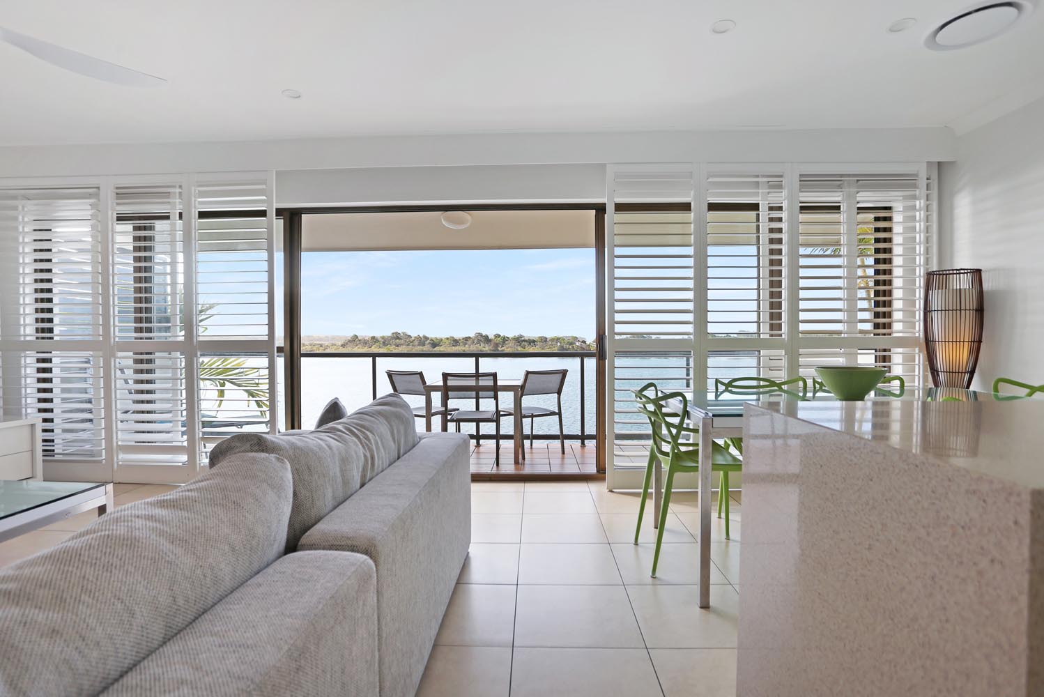 Noosa Shores Resort 2 bed Superior living area with water view
