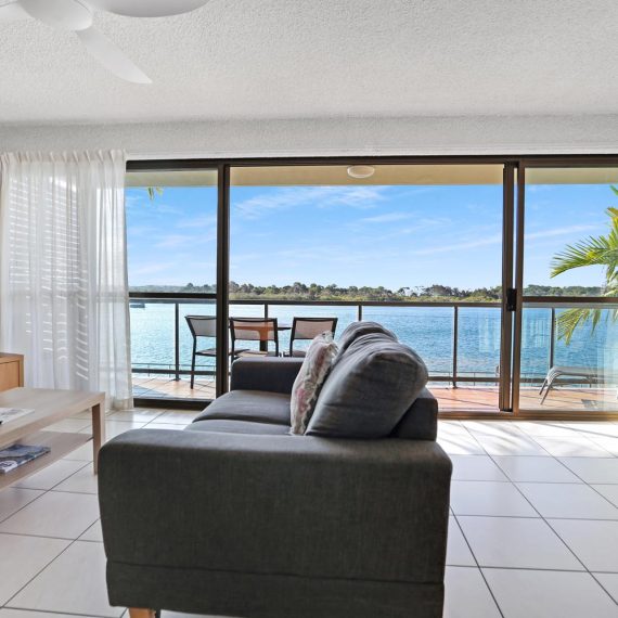 Noosa Shores Resort Standard loungeroom with water views