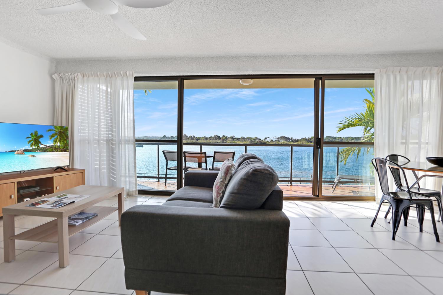 Noosa Shores Resort Standard loungeroom with water views